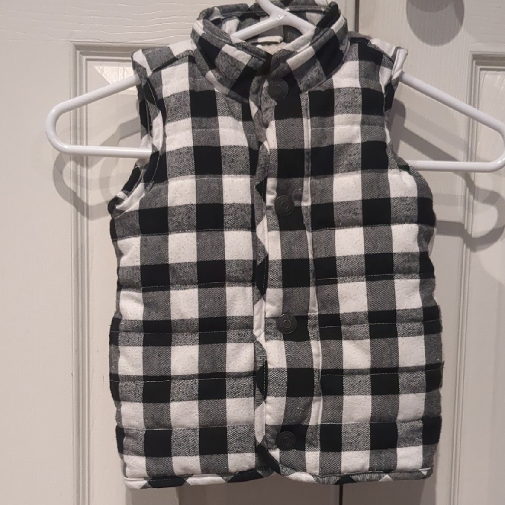 Mud Pie Black And White Buffalo Plaid Sherpa Vest